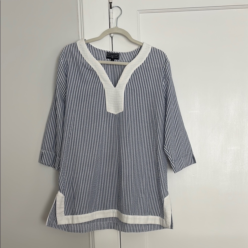 Duffield Lane Navy and White Striped Top Seersucker